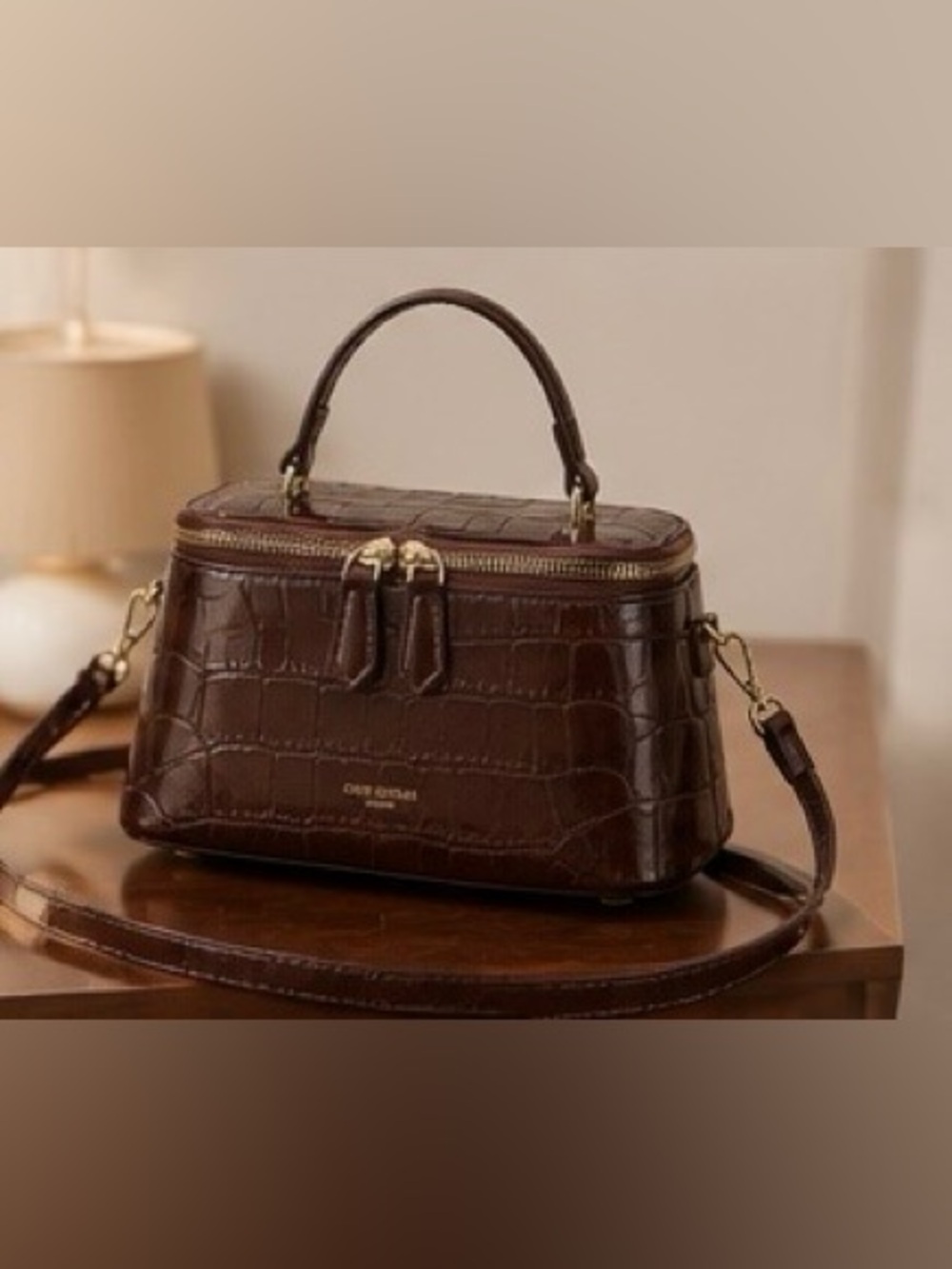 Brown Croc Embossed Top Handle Crossbody Bag | Vintage Doctor Satchel